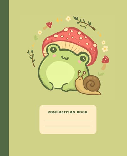 Composition Book : Cute Frog with Mushroom Hat College Ruled Notebook Kawaii Cottagecore Aesthetic Lined Journal for Kids and Teens