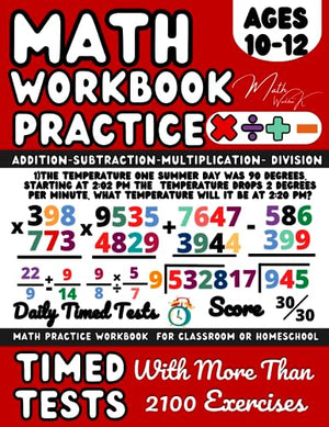 KS2-KS3 Maths Workbook Year 6, 7, Maths Book for 10-12 Year Old, Addition, Subtraction, Multiplication, Division , Fractions, Word Problems : Adding, Subtracting, Multiplying and Dividing, ( Kids Ages 10-12 ), Grades 5-6