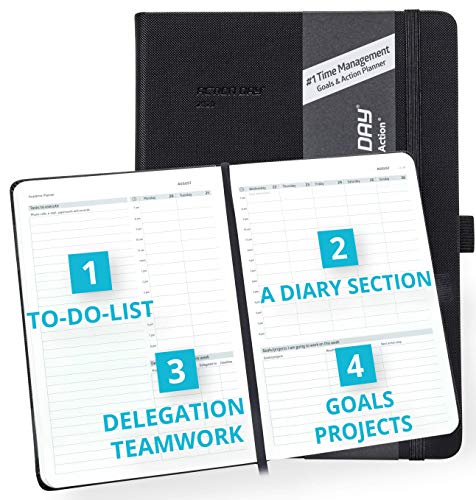 2020 Weekly/Monthly Planner by Action Day - All-in-ONE Layout Design, to Do Lists, Goals, Projects, Dated Diary/Calendar, Time Management - Makes It Easy for You to Get Things Done, 7x9, Black, Pro