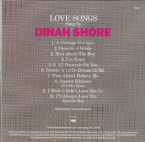 Love Songs Sung By Dinah Shore