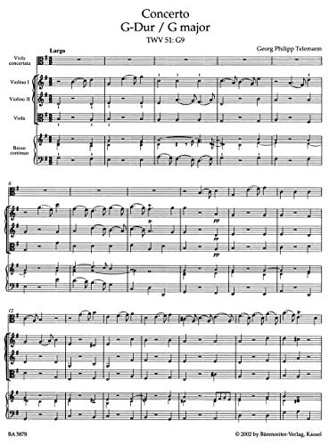 Telemann: Viola Concerto in G Major, TWV 51:G9 (Full Score)