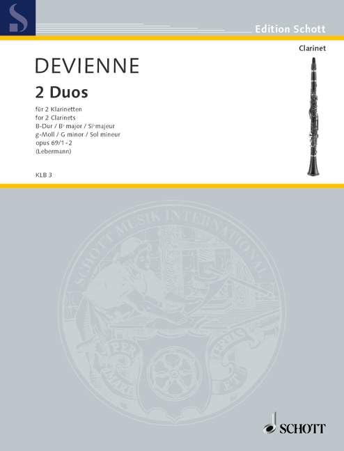 2 Duos: No. 1 Bb major and No. 2 G minor. op. 69. 2 clarinets. Partition d'exécution.