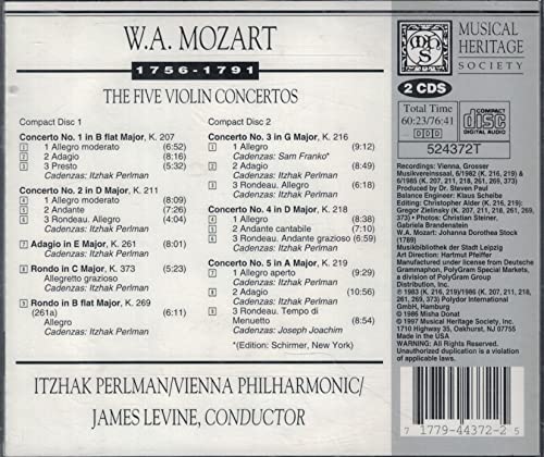 Mozart: The 5 Violin Concertos (Musical Heritage Society)
