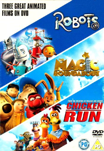 three Great Animated Films(Robots / Magic Roundabout / Chicken Run ...
