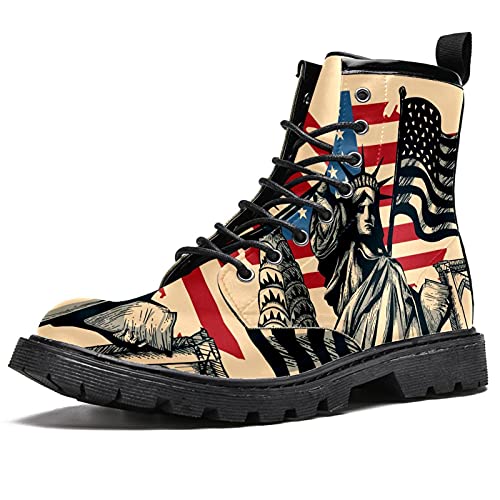 MAPOLO Boots for Women Vintage American Localmark Map Statue Of Liberty Print Women's High Top Boots Outdoor Sneakers Custom Shoes Slip Resistant Warm Snow Boot