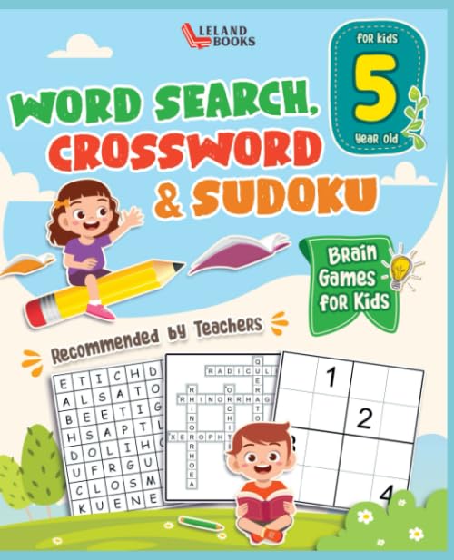 Brain Games for 5 Year Olds : Word Search, Crossword and Sudoku