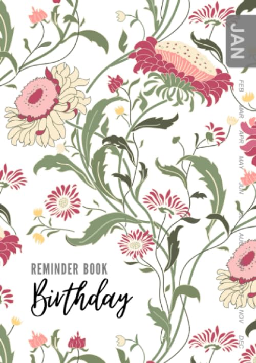 Birthday Reminder Book: A5 Medium Notebook for Recording Birthdays and Anniversaries | Monthly Index | Folk Style Wildflower Design White
