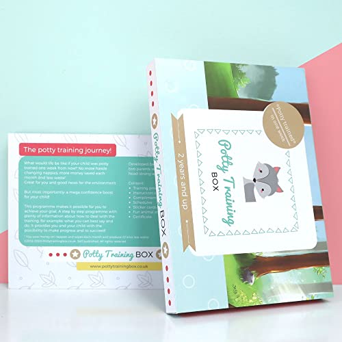 Potty Training Box - Full Toilet Training for Toddlers with Online Support - Includes Reward System (20 Sticker Charts, 120 Fun Animal Stickers and Pee Certificate) - for Boys and Girls - Bye Nappies