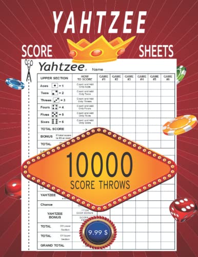 Yahtzee Score Sheets Double Sided : 150 Pages for Scorekeeping Large Print Size 8. 5 X 11 Inches Yatzee Cards Yahtzee Book - Dice Yard Games