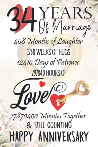 34 Years Of Marriage: Funny 34th couple wedding anniversary gift for both, her and him, lined Notebook, 100 pages, 6 in x 9 in (15.2 x 22.9 cm)