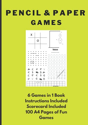 Pencil and Paper Games A4 Size 6 Games in 1 Book : 2 Players Kids and Adult Games Activity Book Total 6 Games with Instructions for Tic-Tac-Toe, SOS, Dots and Boxes, X and o, Hangman, Pairing, and Four in a Row, Four Connect on A4 Size Paper 100 Pages