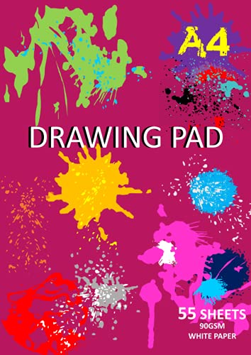 Drawing Pad for Kids: Blank Sketchbook, Children Colouring Book, Art and Craft Paper | Plain Doodle Scribble Notepad, Sketch Pad | A4 90 GSM 110 Pages/55 Sheets
