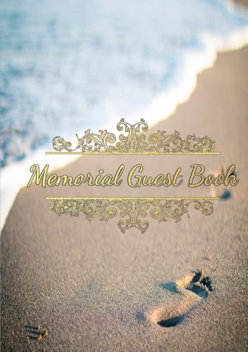 Memorial Guest Book: Footprints in the Sand: Beach shore, Funeral Guest Book, Condolence Book for Memories
