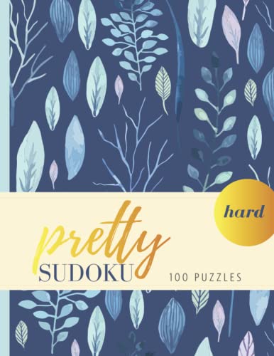 Pretty Sudoku - Hard - 100 Puzzles : Puzzle Book for Adults and Seniors - Large Print - Blue Wildflowers - Solutions Included - Sudoku Brain Teaser Gift for Women