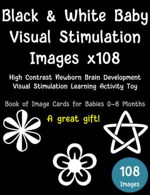 Black and White Baby Visual Stimulation Images X108 - High Contrast Newborn Brain Development - Visual Stimulation Learning Activity Toy - Book of Image Cards for Babies 0-6 Months