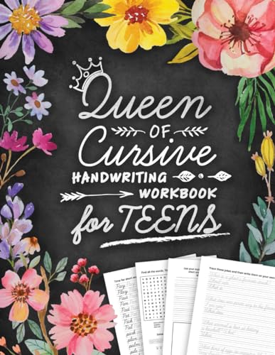Queen of Cursive Handwriting Workbook for Teens: Script Writing Practice Book for Beginners with Jokes, Riddles and Inspirational Quotes for Girls