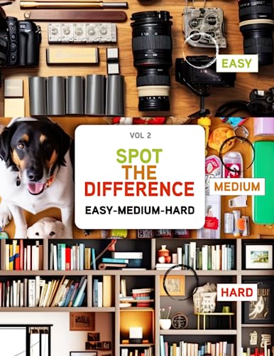 Spot the Difference Book for Adults Vol 2: Easy, Medium and Hard: Large Print Puzzle Books, Spot the Difference for Adults, Teens and Kids (Spot the Difference Book for Adults: Easy, Medium and Hard)